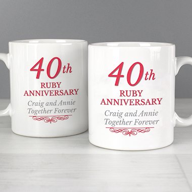 Personalised 40th Ruby Anniversary Mug Set