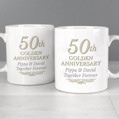 Personalised 50th Golden Anniversary Mug Set