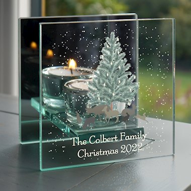 Personalised A Winters Night Mirrored Glass Tea Light Candle Holder