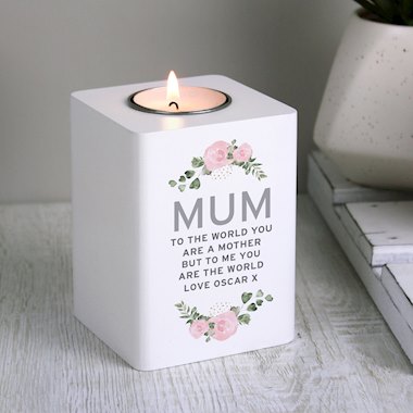 Personalised Abstract Rose White Wooden Tea light Holder