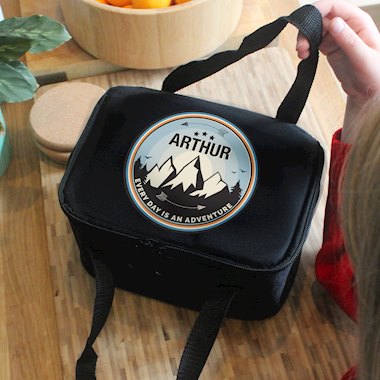 Personalised Adventure Black Lunch Bag