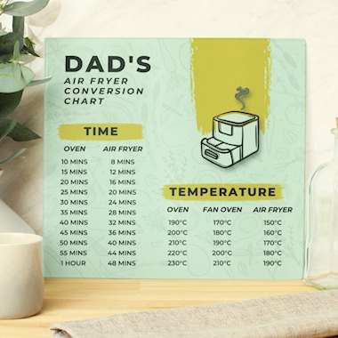 Personalised Air Fryer Chart Glass Chopping Board/Worktop Saver