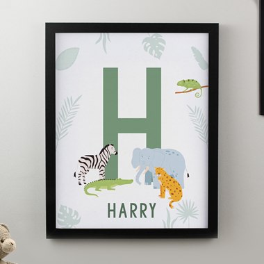 Personalised Animal Initial Black Poster Frame