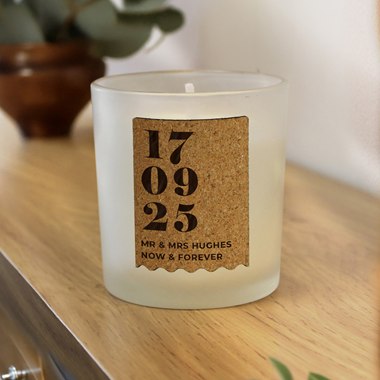 Personalised Anniversary Cork Label Scented Candle Jar