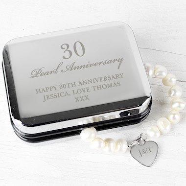 Personalised Anniversary Silver Box and Pearl Bracelet