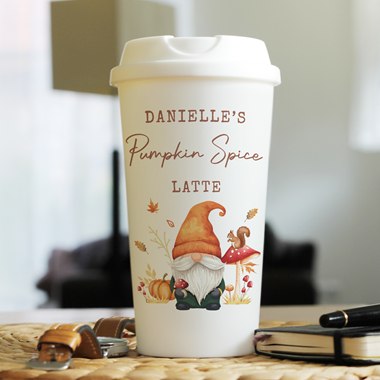 Personalised Autumn Gonk Travel Cup