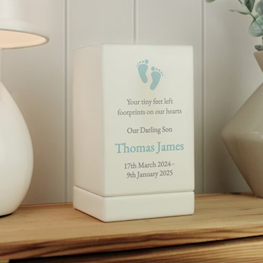 Personalised Baby Boy Small Wooden Urn