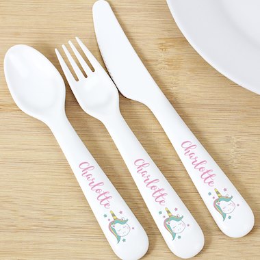 Personalised Baby Unicorn Plastic Cutlery