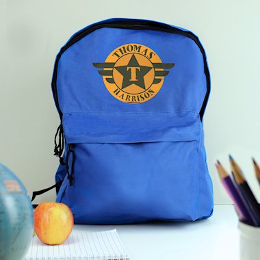 Personalised Badge Blue Backpack