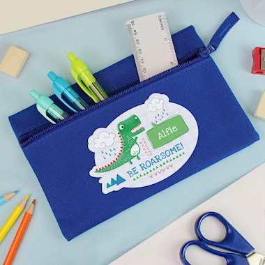 Personalised Be Roarsome Dinosaur Blue Pencil Case