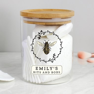 Personalised Bee Glass Jar with Bamboo Lid