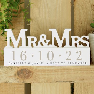 Personalised Big Date Wooden Mr & Mrs Ornament