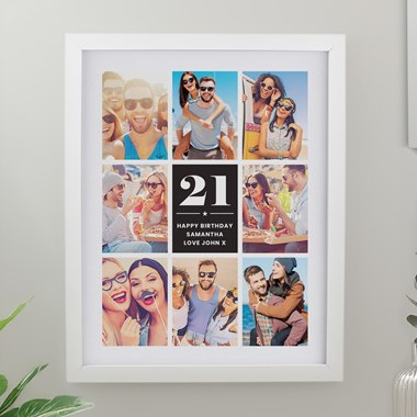 Personalised Big Number Multi Photo Upload White Poster Frame