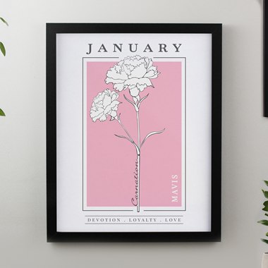 Personalised Birth Flower Black Poster Frame