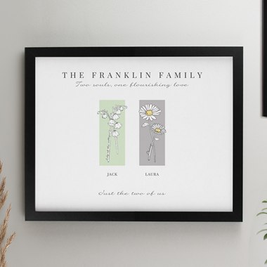 Personalised Birth Flower Family of 2 Black Framed Print