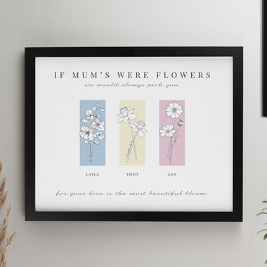 Personalised Birth Flower Family of 3 Black Framed Print