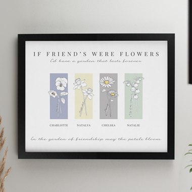 Personalised Birth Flower Family of 4 Black Framed Print