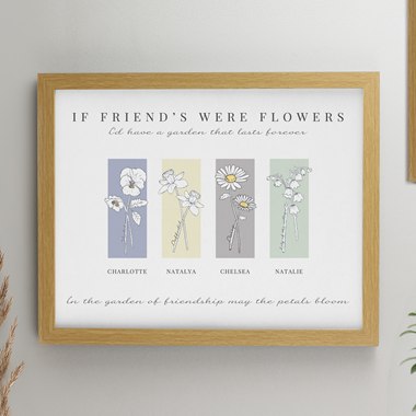 Personalised Birth Flower Family of 4 Oak Framed Print