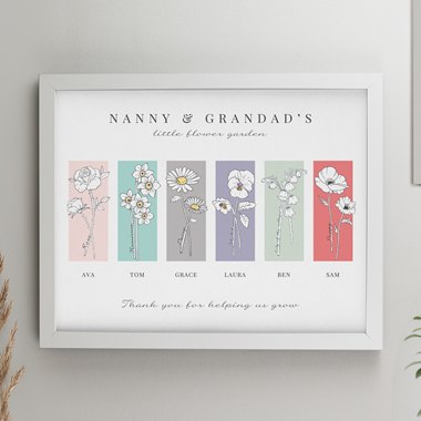 Personalised Birth Flower Family of 6 White Framed Print