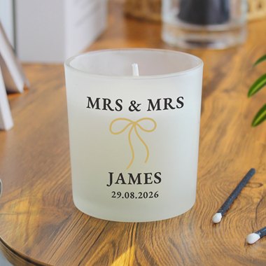 Personalised Black & Gold Bow Frosted Candle