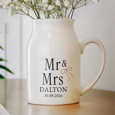 Personalised Black & Gold Couples Jug Vase