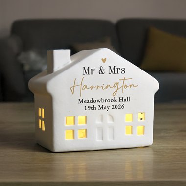 Personalised Black & Gold Free Text Ceramic LED House