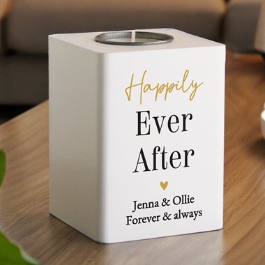 Personalised Black & Gold Free Text White Wooden Tealight Holder