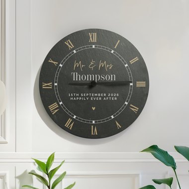 Personalised Black & Gold Slate Clock