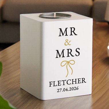 Personalised Black & Gold White Wooden Tealight Holder