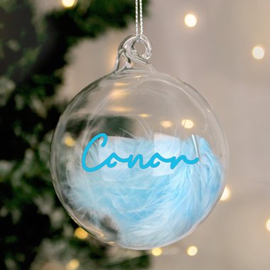 Personalised Blue Feather Bauble