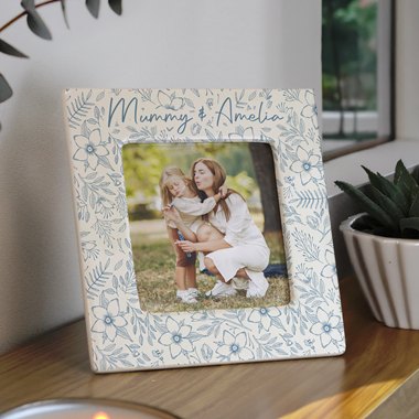 Personalised Blue Floral Ceramic 4x4 Frame