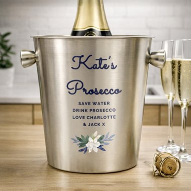 Personalised Blue Floral Stainless Steel Ice Bucket