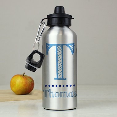 Personalised Blue Name Silver Drinks Bottle