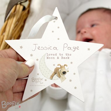 Personalised Boofle Baby Wooden Star Decoration