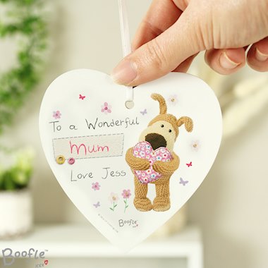 Personalised Boofle Flowers Wooden Heart Decoration