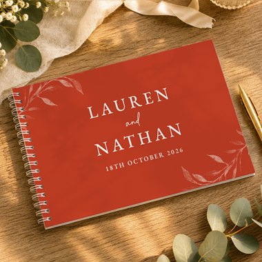 Personalised Botanical Burnt Orange Wedding Guest Book