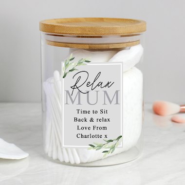 Personalised Botanical Glass Jar with Bamboo Lid