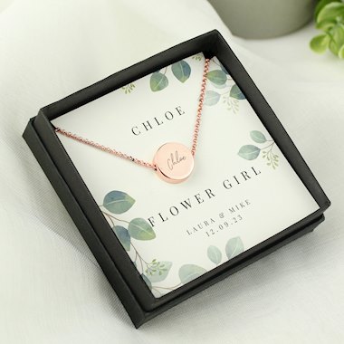 Personalised Botanical Sentiment Rose Gold Tone Necklace and Box