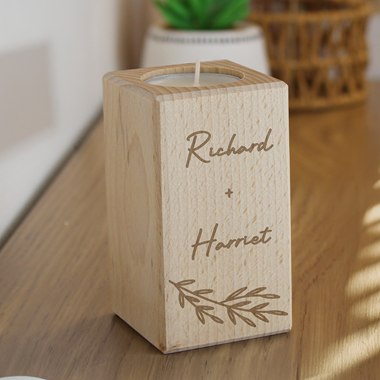 Personalised Botanical Wooden Tealight Holder