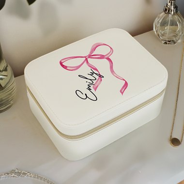 Personalised Bow Leatherette Jewellery Box