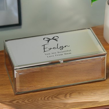 Personalised Bow Mirrored Jewellery Box