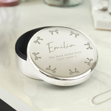 Personalised Bow Round Trinket Box