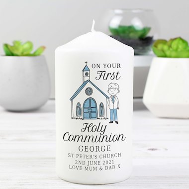 Personalised Boys First Holy Communion Pillar Candle