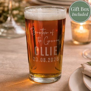 Personalised Brother of the Groom Elegant Pint Glass