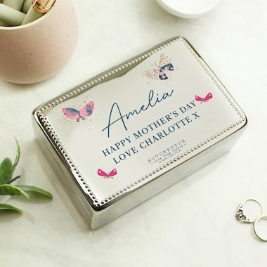 Personalised Butterfly Rectangular Small Jewellery/Trinket Box