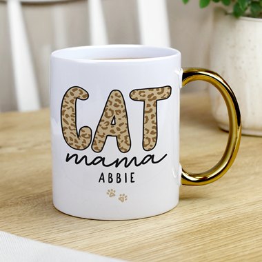 Personalised Cat Mama Gold Handle Mug