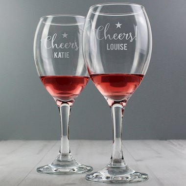 Personalised Cheers Wine Glass Set