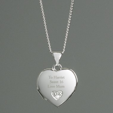 Personalised Childrens Sterling Silver and Cubic Zirconia Heart Locket Necklace