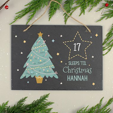 Personalised Christmas Countdown Hanging Large Slate Sign
