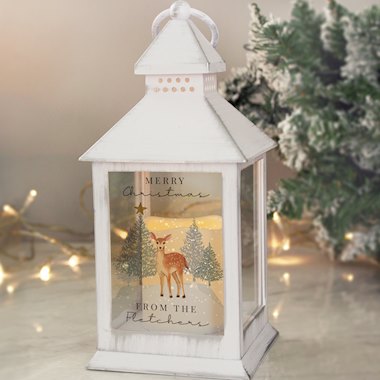 Personalised Christmas Deer White LED Lantern
